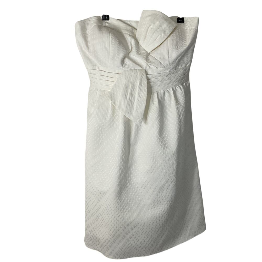 Max & Cleo White Bow Front Strapless Dress Textured Jacquard Cocktail Mini S 10